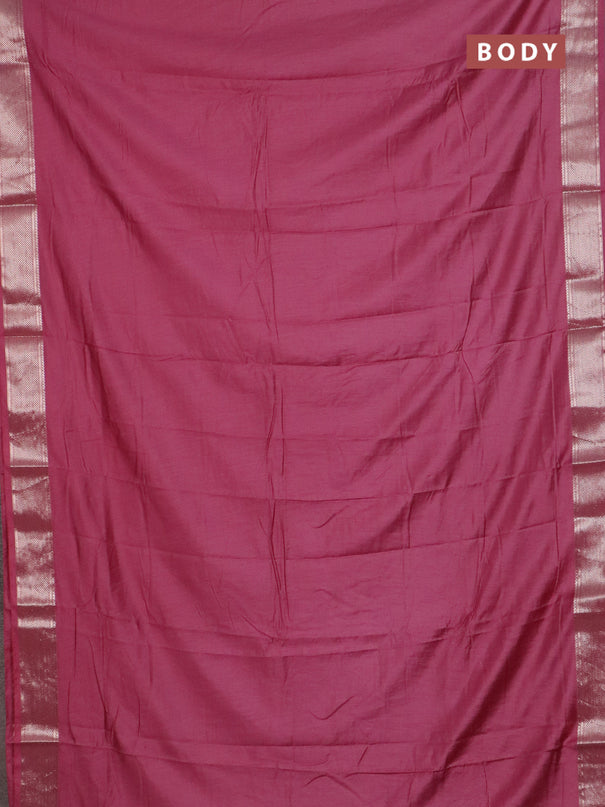 Semi chanderi saree mauve pink and beige with plain body and zari woven border