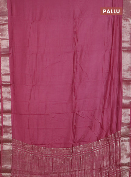 Semi chanderi saree mauve pink and beige with plain body and zari woven border
