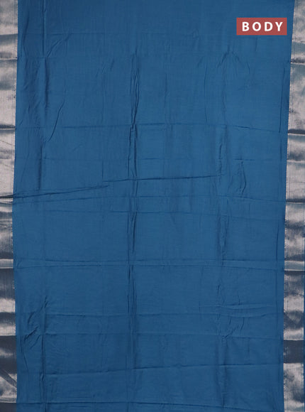 Semi chanderi saree blue and beige with plain body and zari woven border