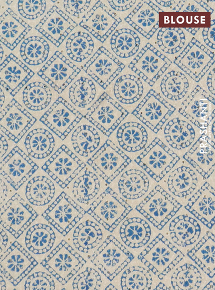 Semi chanderi saree blue and beige with plain body and zari woven border