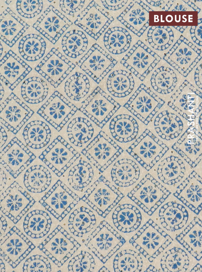 Semi chanderi saree blue and beige with plain body and zari woven border