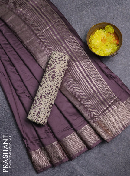 Semi chanderi saree wine shade and beige with plain body and zari woven border