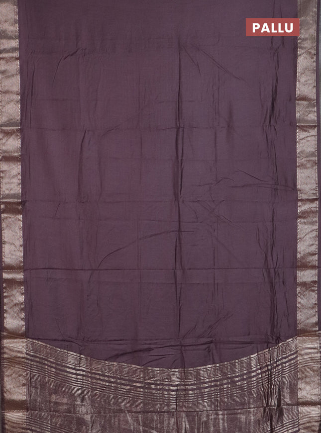 Semi chanderi saree wine shade and beige with plain body and zari woven border