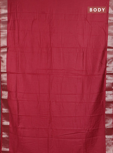 Semi chanderi saree maroon and beige with plain body and zari woven border