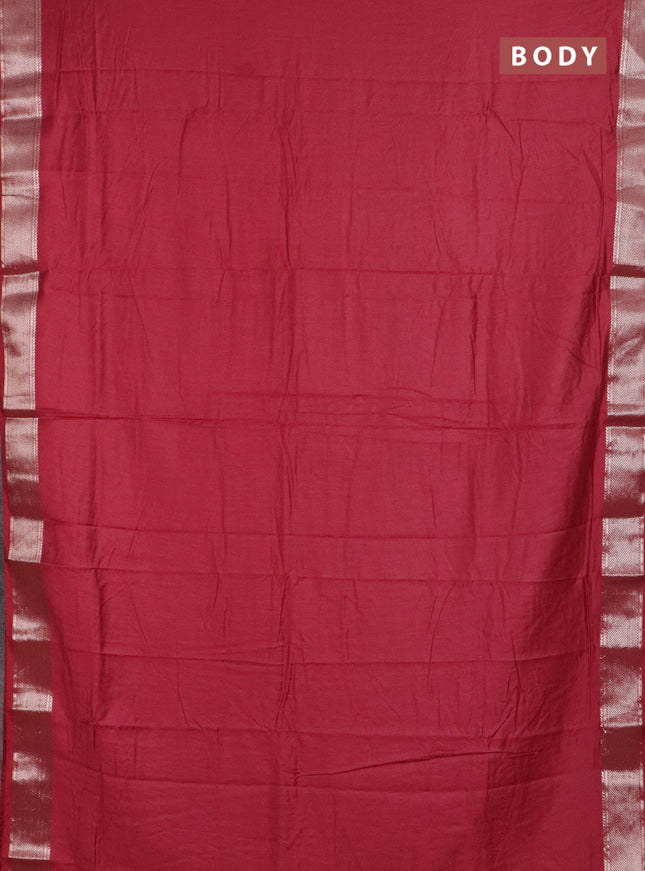 Semi chanderi saree maroon and beige with plain body and zari woven border