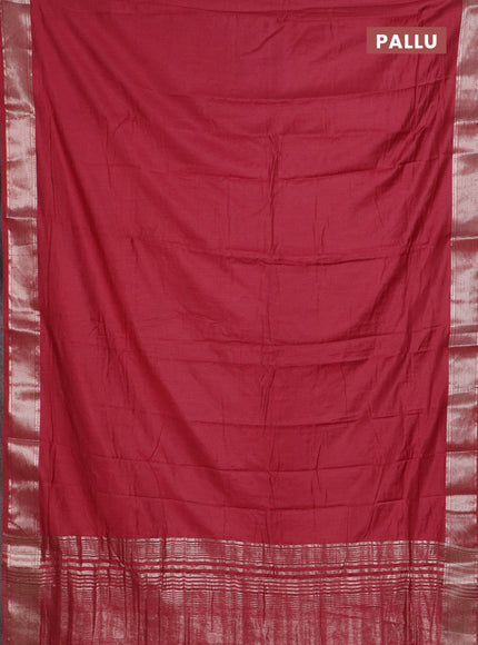 Semi chanderi saree maroon and beige with plain body and zari woven border