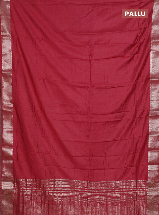 Semi chanderi saree maroon and beige with plain body and zari woven border