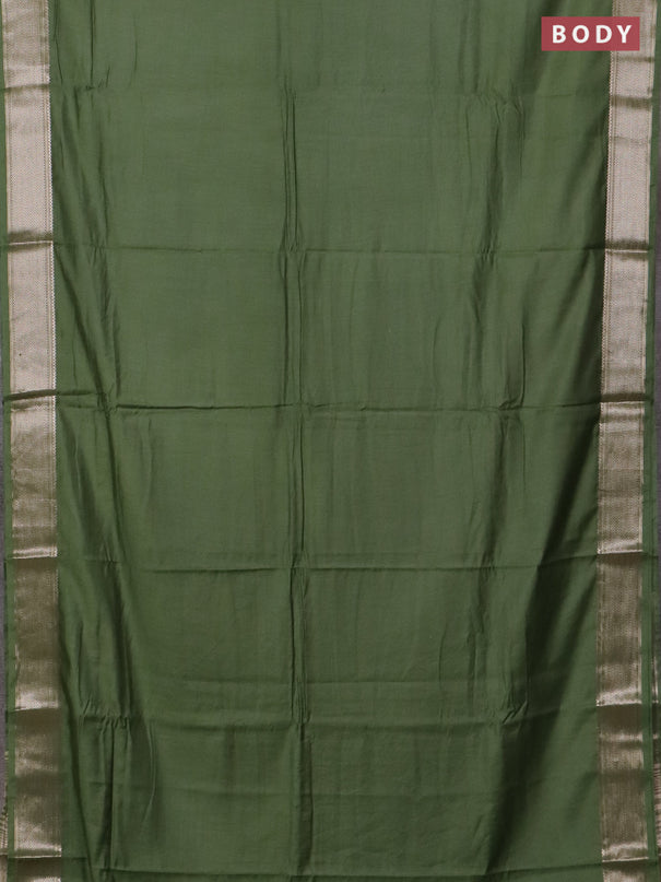 Semi chanderi saree sap green and beige with plain body and zari woven border