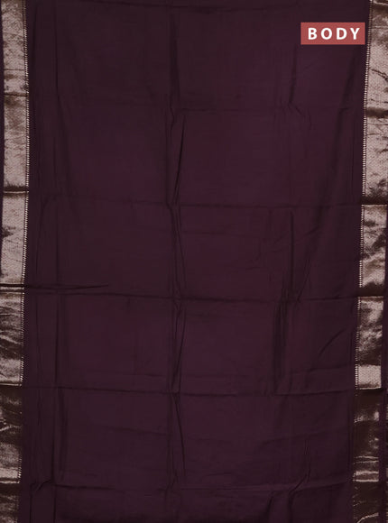 Semi chanderi saree coffee brown and beige with plain body and zari woven border