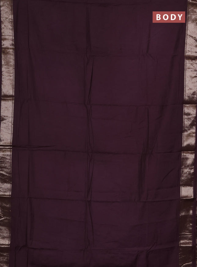 Semi chanderi saree coffee brown and beige with plain body and zari woven border