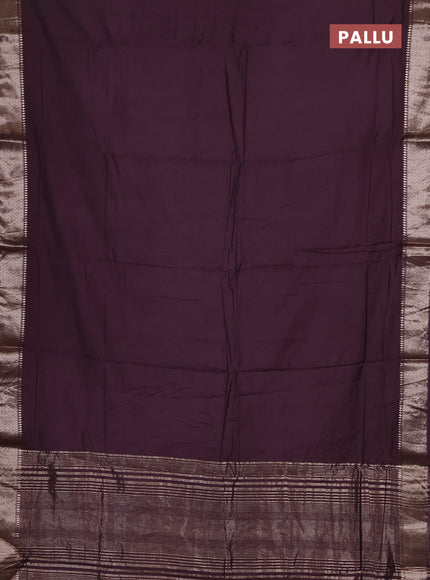 Semi chanderi saree coffee brown and beige with plain body and zari woven border