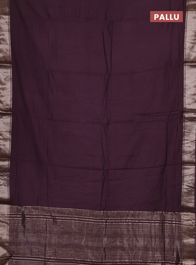 Semi chanderi saree coffee brown and beige with plain body and zari woven border