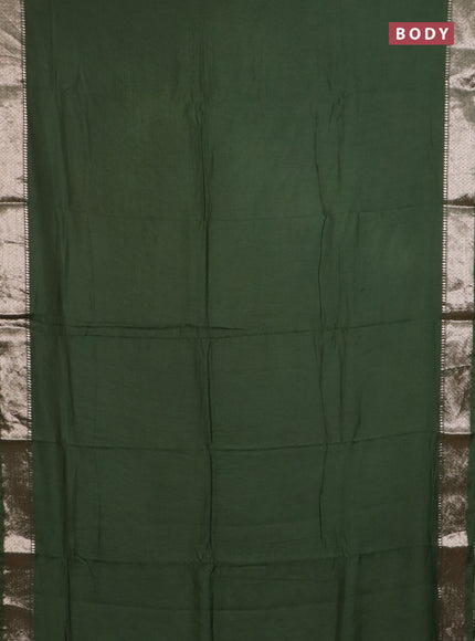 Semi chanderi saree green and beige with plain body and zari woven border