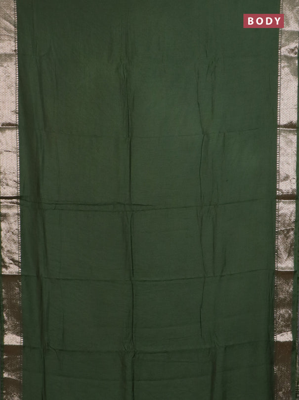 Semi chanderi saree green and beige with plain body and zari woven border