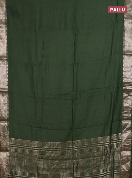 Semi chanderi saree green and beige with plain body and zari woven border