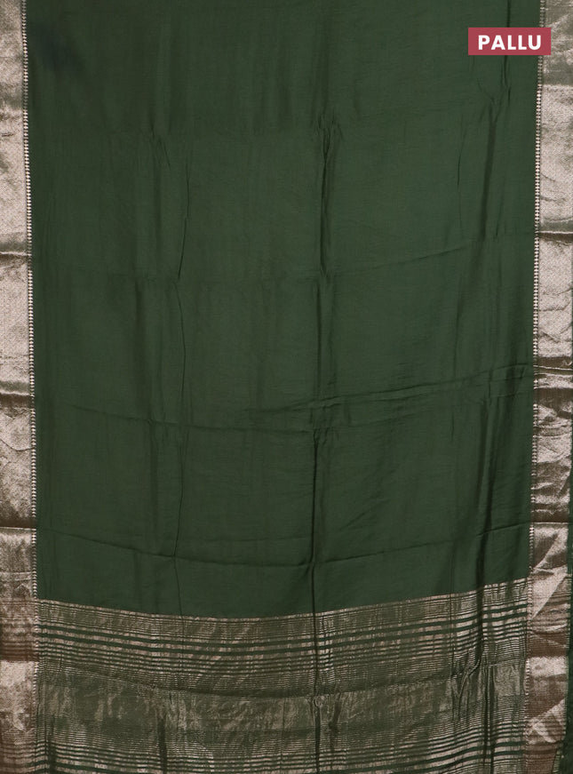 Semi chanderi saree green and beige with plain body and zari woven border