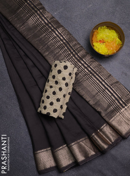 Semi chanderi saree coffee brown and beige with plain body and zari woven border