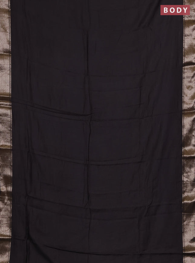 Semi chanderi saree coffee brown and beige with plain body and zari woven border