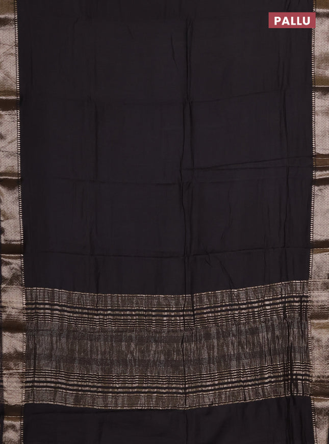 Semi chanderi saree coffee brown and beige with plain body and zari woven border