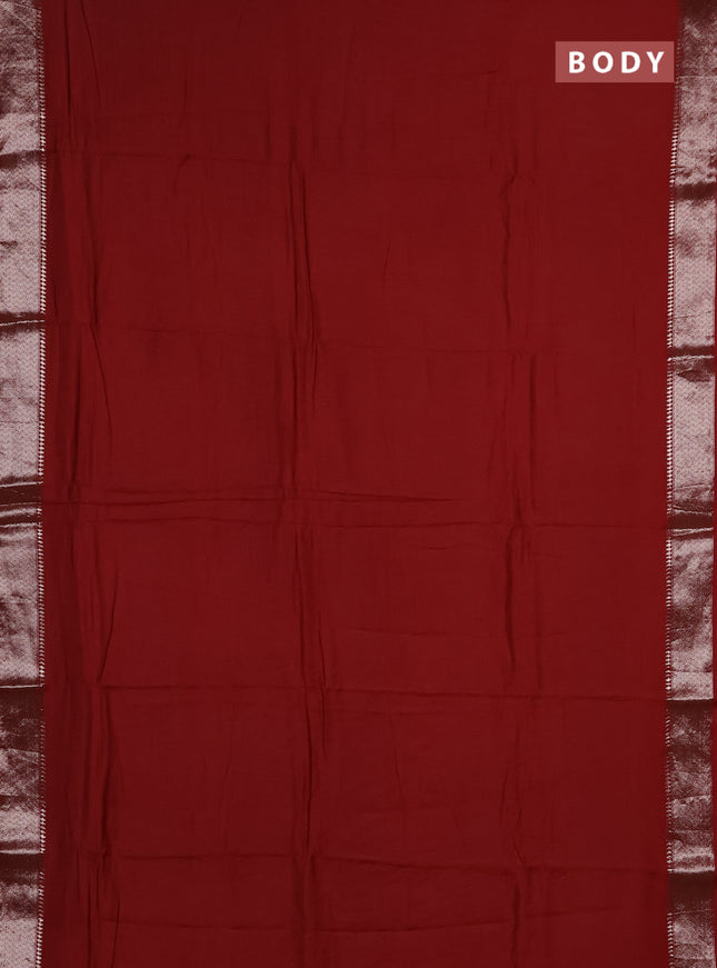 Semi chanderi saree maroon and beige with plain body and zari woven border
