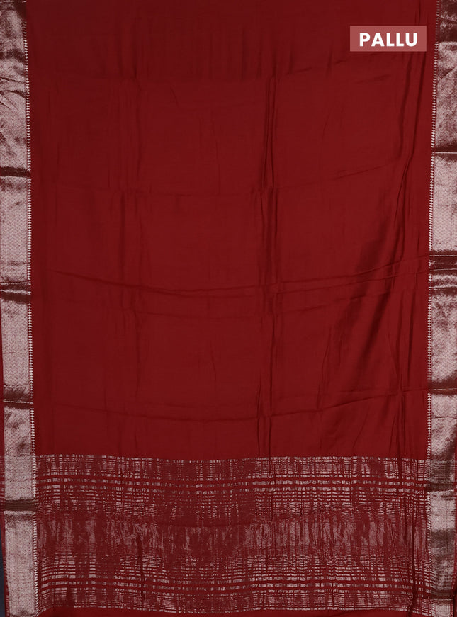 Semi chanderi saree maroon and beige with plain body and zari woven border