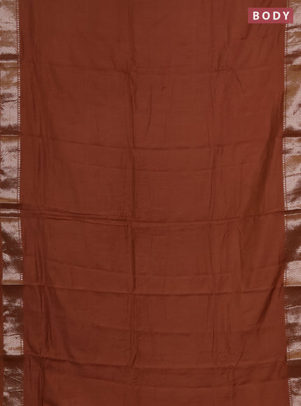 Semi chanderi saree sandal and beige with plain body and zari woven border
