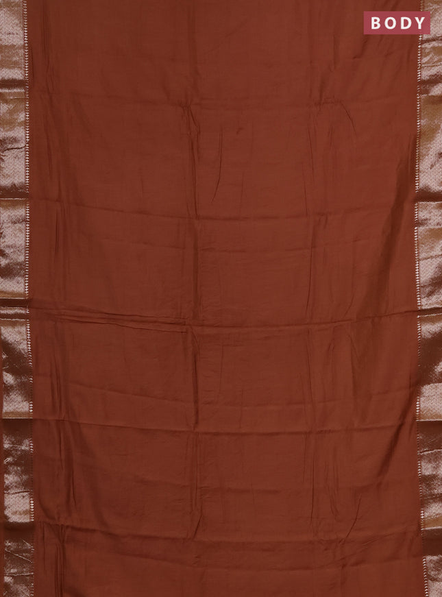 Semi chanderi saree sandal and beige with plain body and zari woven border