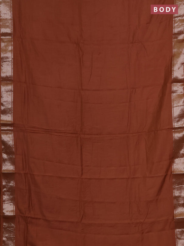 Semi chanderi saree sandal and beige with plain body and zari woven border