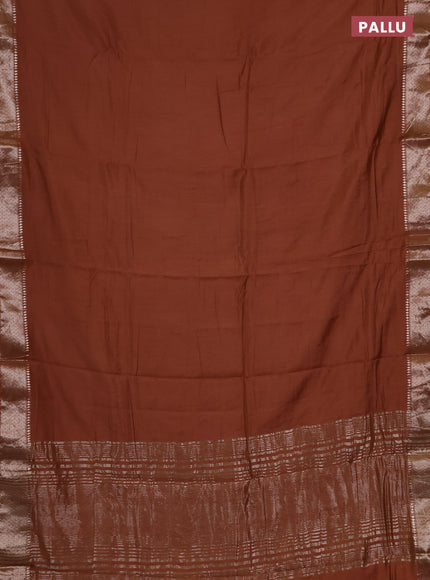 Semi chanderi saree sandal and beige with plain body and zari woven border