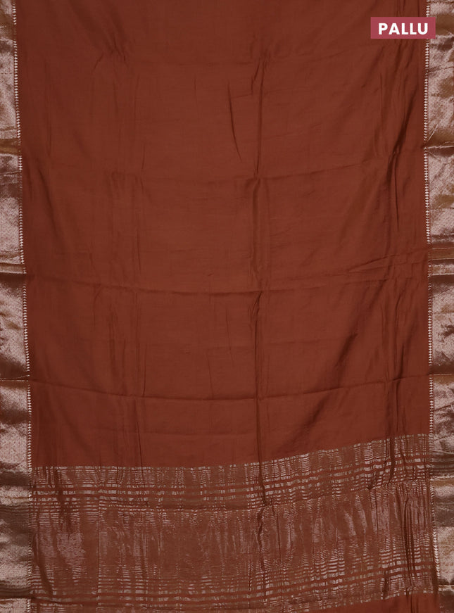 Semi chanderi saree sandal and beige with plain body and zari woven border