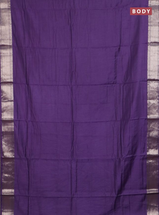 Semi chanderi saree violet and beige with plain body and zari woven border