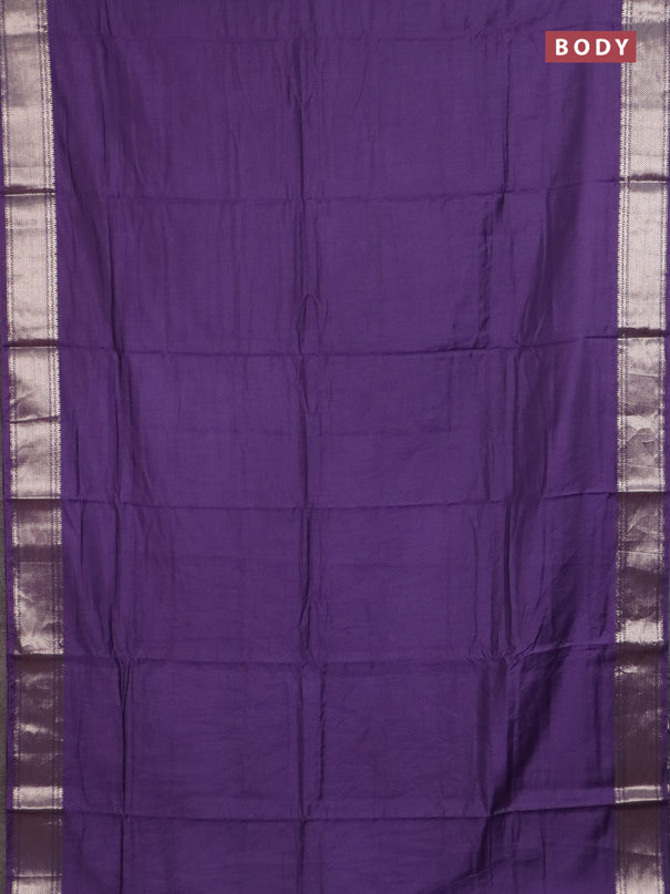 Semi chanderi saree violet and beige with plain body and zari woven border