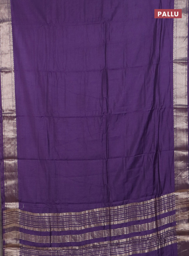 Semi chanderi saree violet and beige with plain body and zari woven border