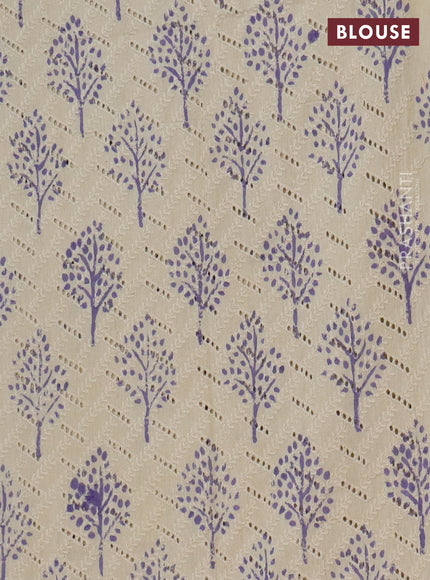 Semi chanderi saree violet and beige with plain body and zari woven border