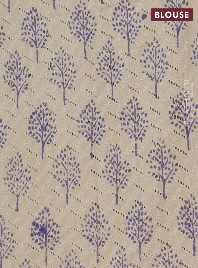 Semi chanderi saree violet and beige with plain body and zari woven border