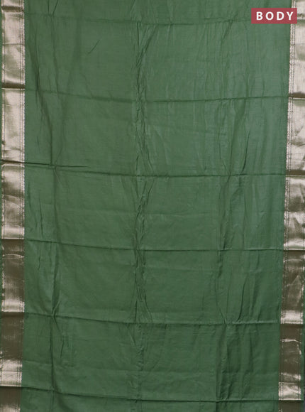 Semi chanderi saree green and beige with plain body and zari woven border