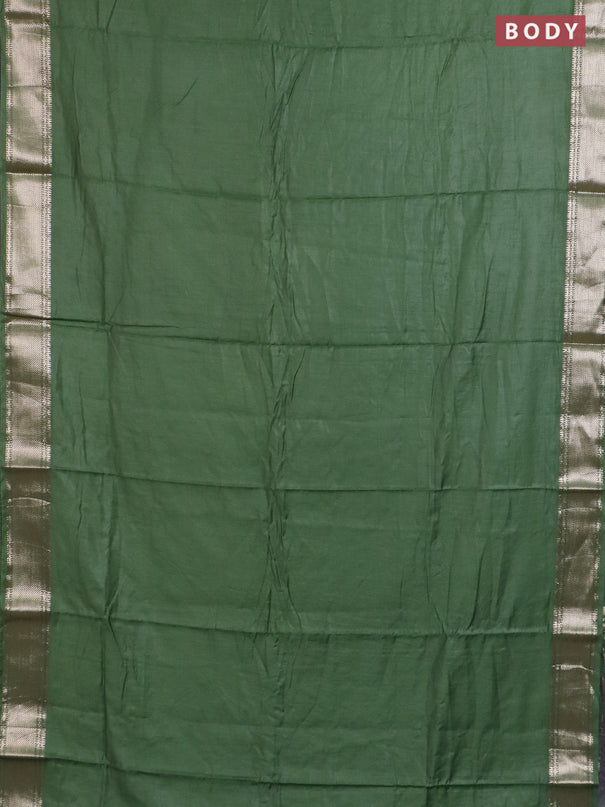 Semi chanderi saree green and beige with plain body and zari woven border
