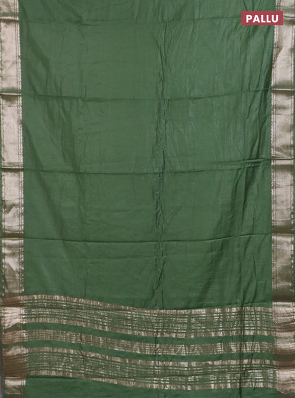 Semi chanderi saree green and beige with plain body and zari woven border