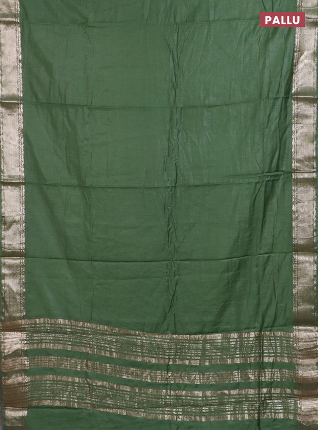 Semi chanderi saree green and beige with plain body and zari woven border