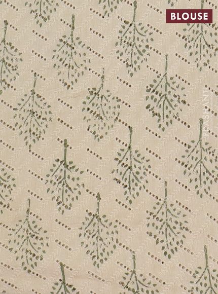 Semi chanderi saree green and beige with plain body and zari woven border