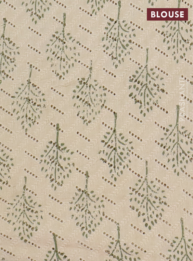 Semi chanderi saree green and beige with plain body and zari woven border