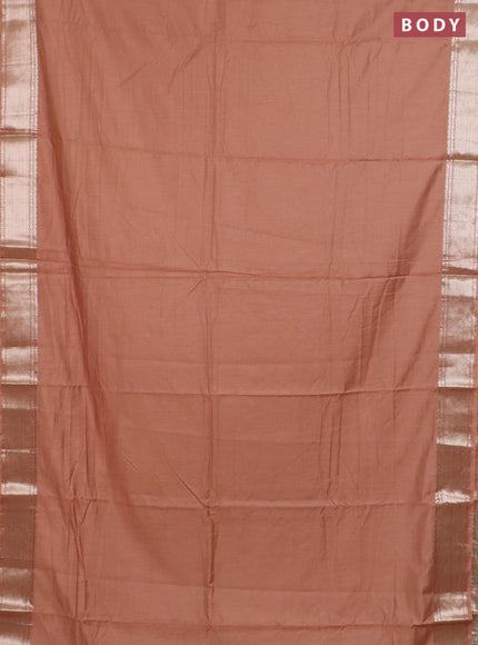 Semi chanderi saree sandal and beige with plain body and zari woven border