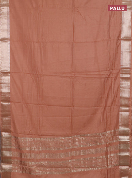Semi chanderi saree sandal and beige with plain body and zari woven border