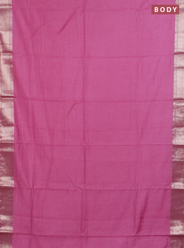Semi chanderi saree mauve pink and beige with plain body and zari woven border