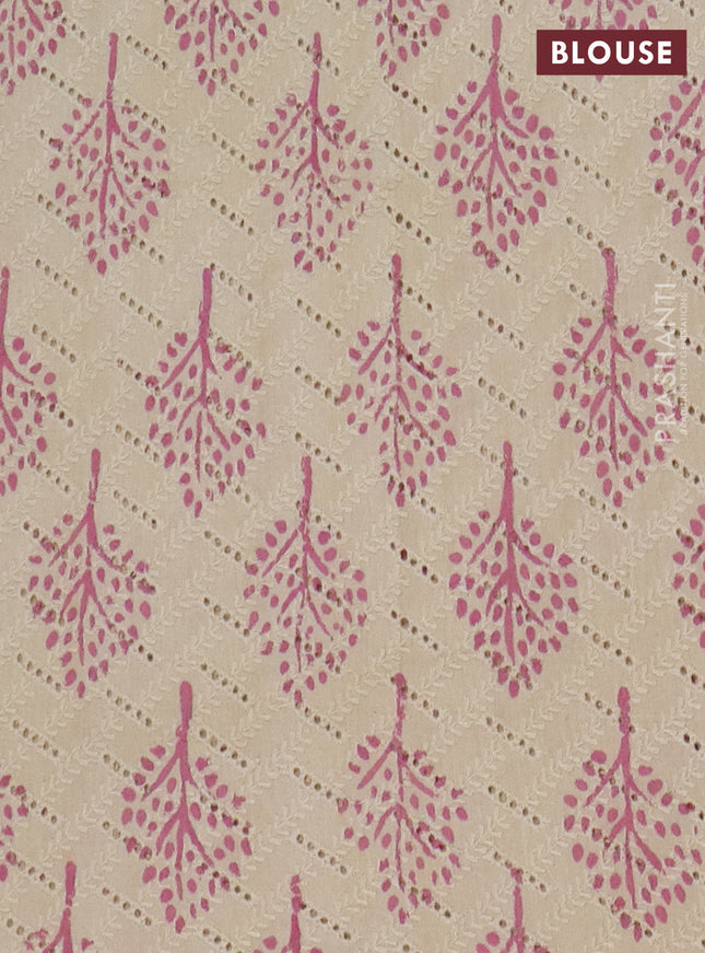 Semi chanderi saree mauve pink and beige with plain body and zari woven border