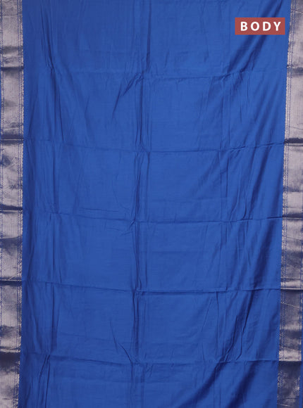 Semi chanderi saree blue and beige with plain body and zari woven border