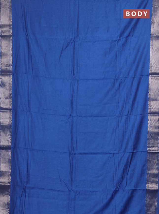 Semi chanderi saree blue and beige with plain body and zari woven border