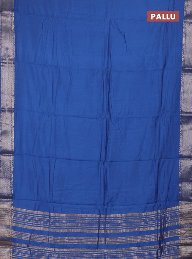 Semi chanderi saree blue and beige with plain body and zari woven border