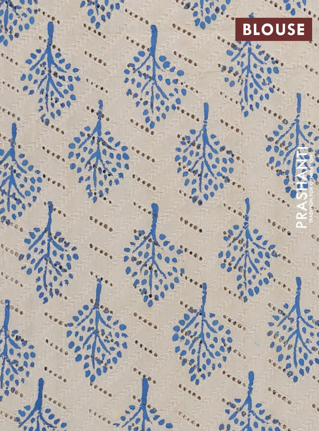 Semi chanderi saree blue and beige with plain body and zari woven border