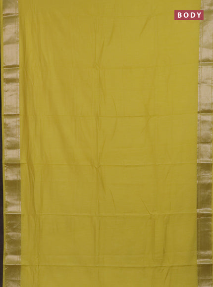 Semi chanderi saree yellow and beige with plain body and zari woven border